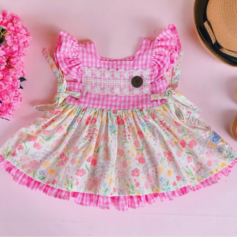 Vintage Pink Floral Easter Kids Casual Dress EUC 3T
